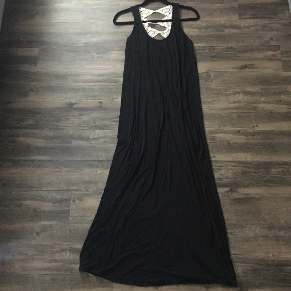 Love Stitch Black Maxi Dress w/ Cream Crochet Back